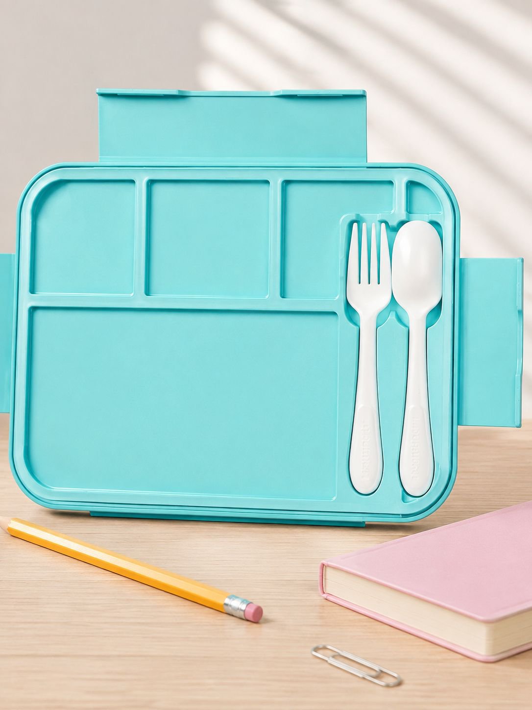 Magnetronbestendige lunchbox met bestek