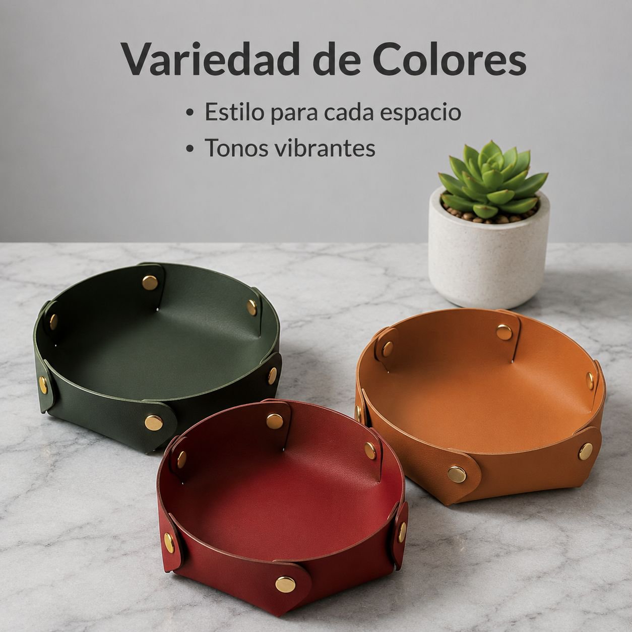 Caja de almacenamiento redonda de cuero para la entrada.