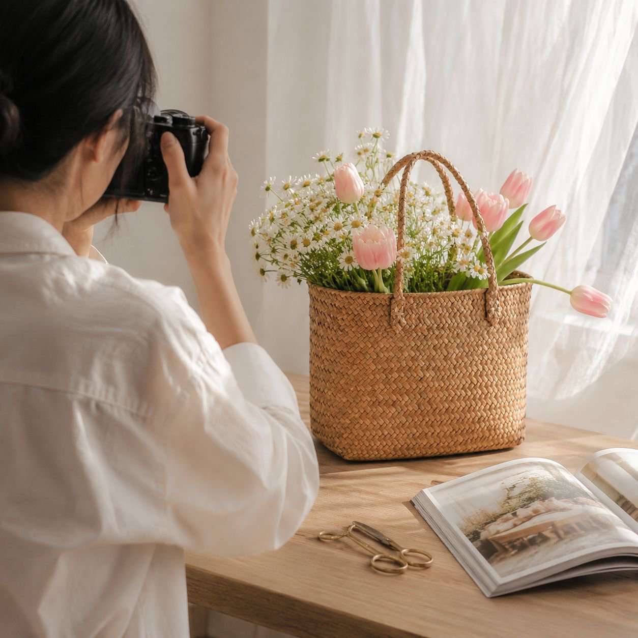 屋外ピクニックバスケット、ピクニックバスケット、写真用フラワーバスケット、小道具、籐編みペット用トートバッグ、中秋節ギフトバスケット