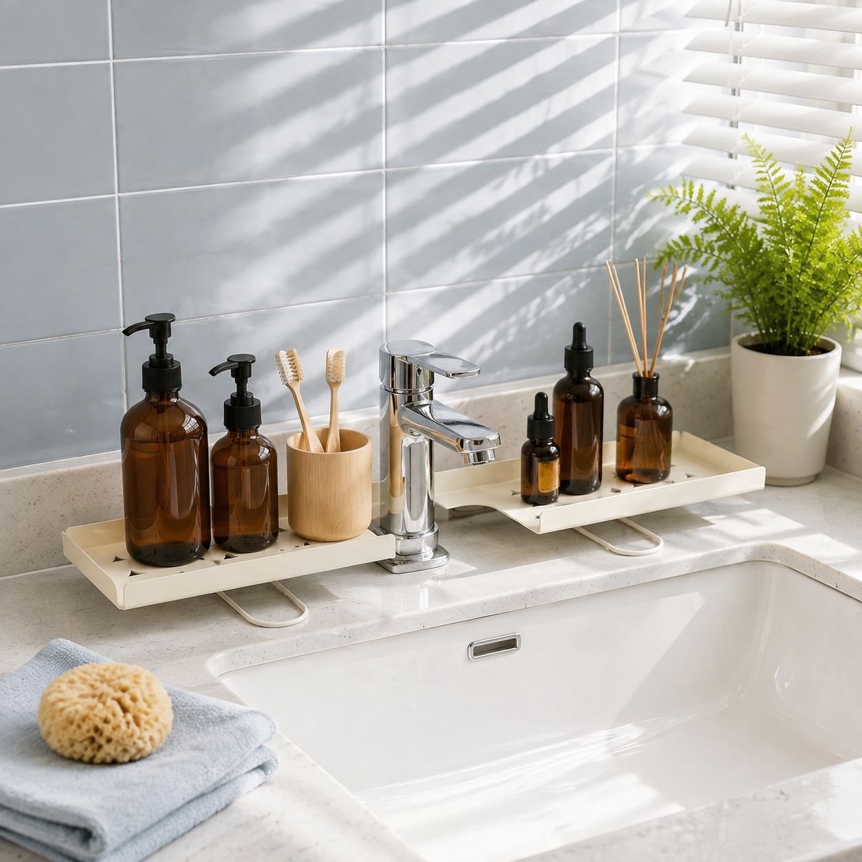 Bathroom accessories set with faucet plant stand