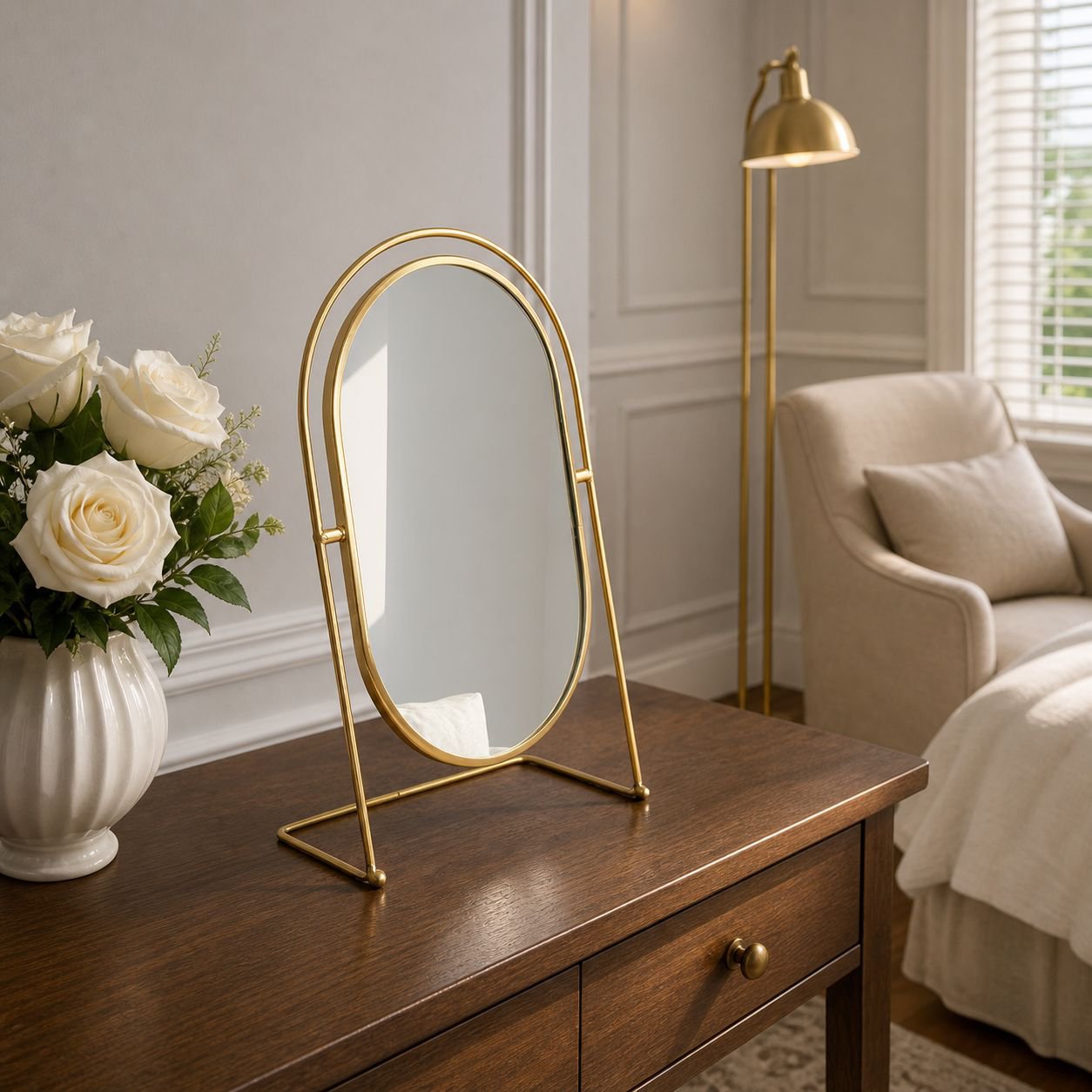 High-value bedroom desktop dressing mirror on vanity table