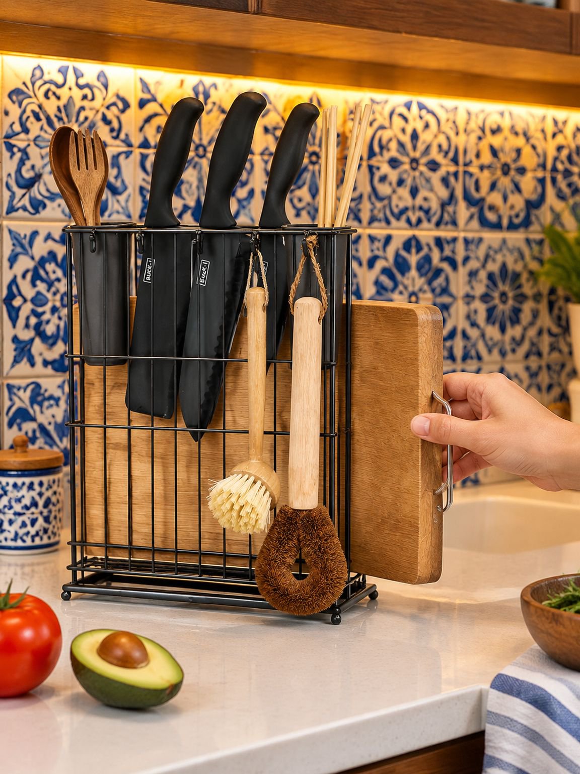 Tabla de picar con soporte integrado para cucharas