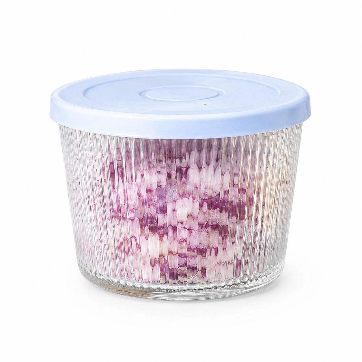 Lidded Vertical Stripe Round Glass Food Container for Household Refrigerator
