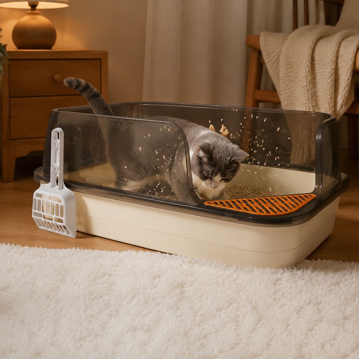 Extra Large Semi-Enclosed Splash-Proof Cat Litter Box