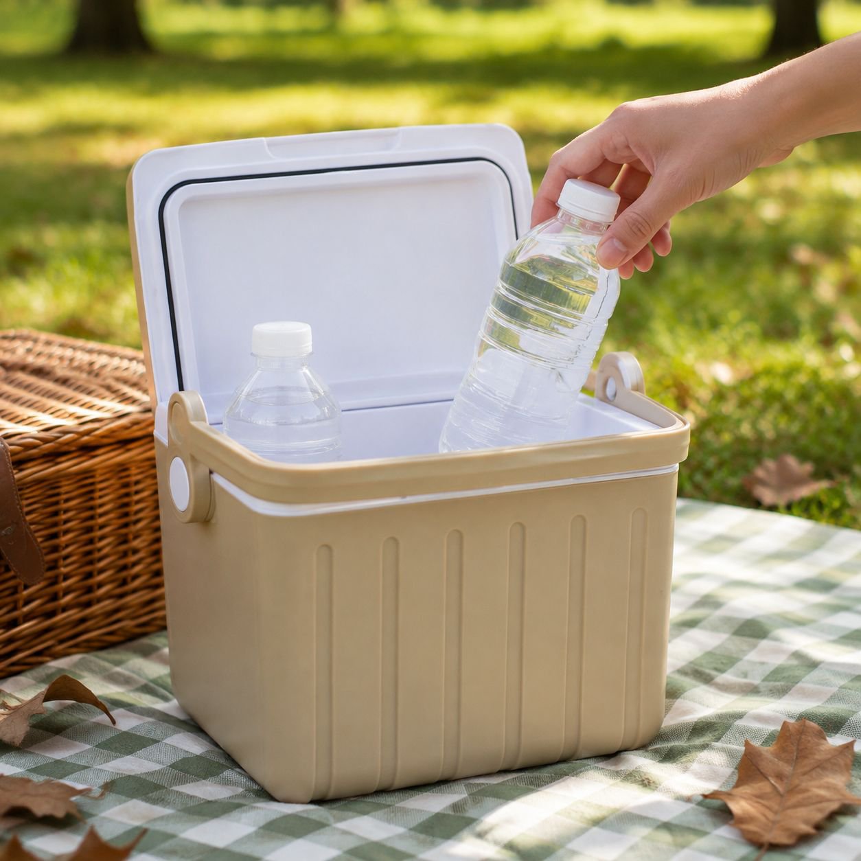 Multi-functional portable car cooler box in use inside a vehicle