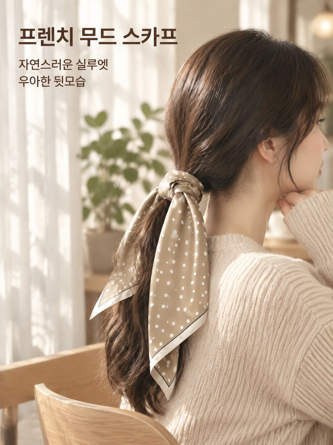프렌치 도트 얇은 헤어밴드 스카프