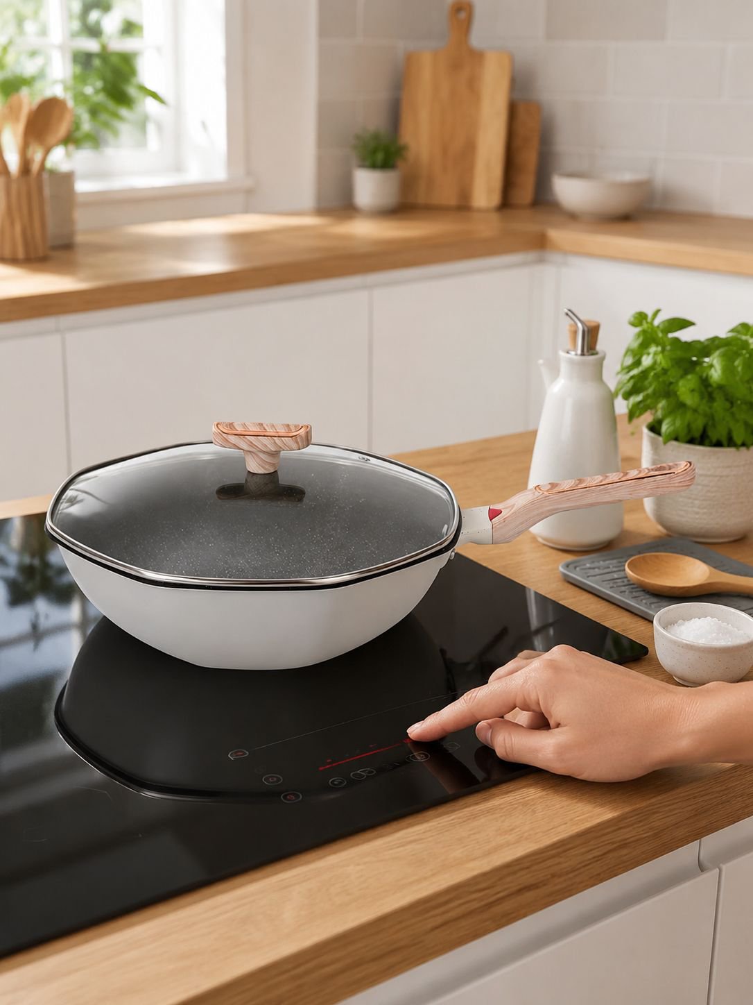 Durable octagonal frying pan with scratch-resistant surface