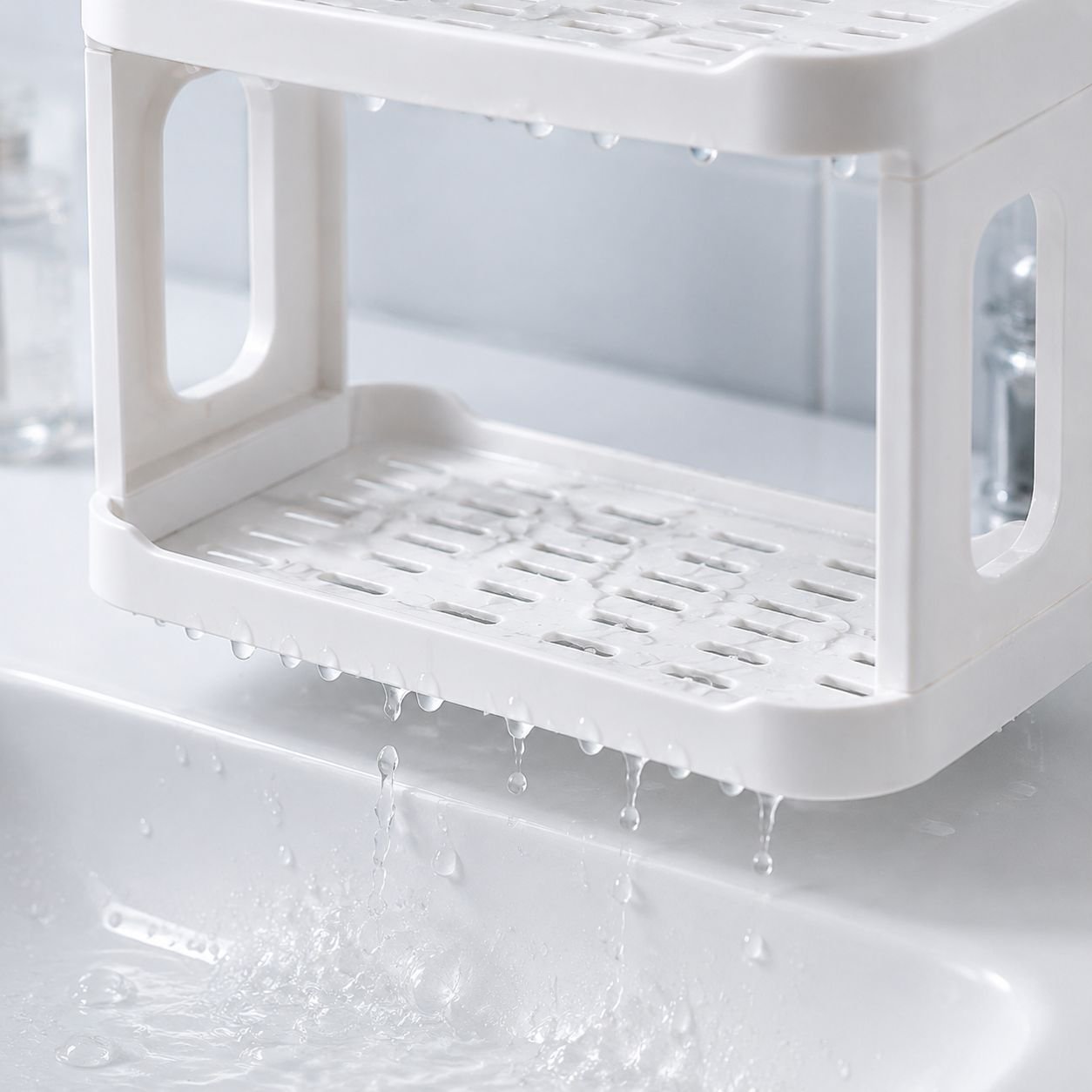Multi-layer organizer holding toiletries and cosmetics