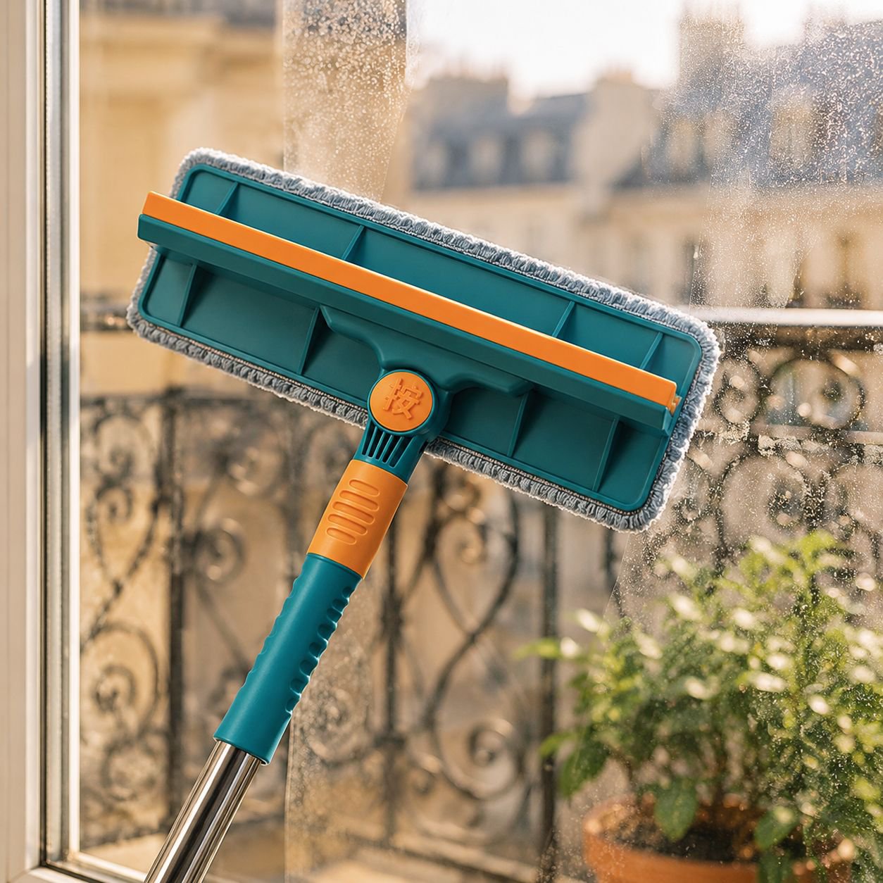 Perche télescopique pour nettoyage de fenêtres en hauteur