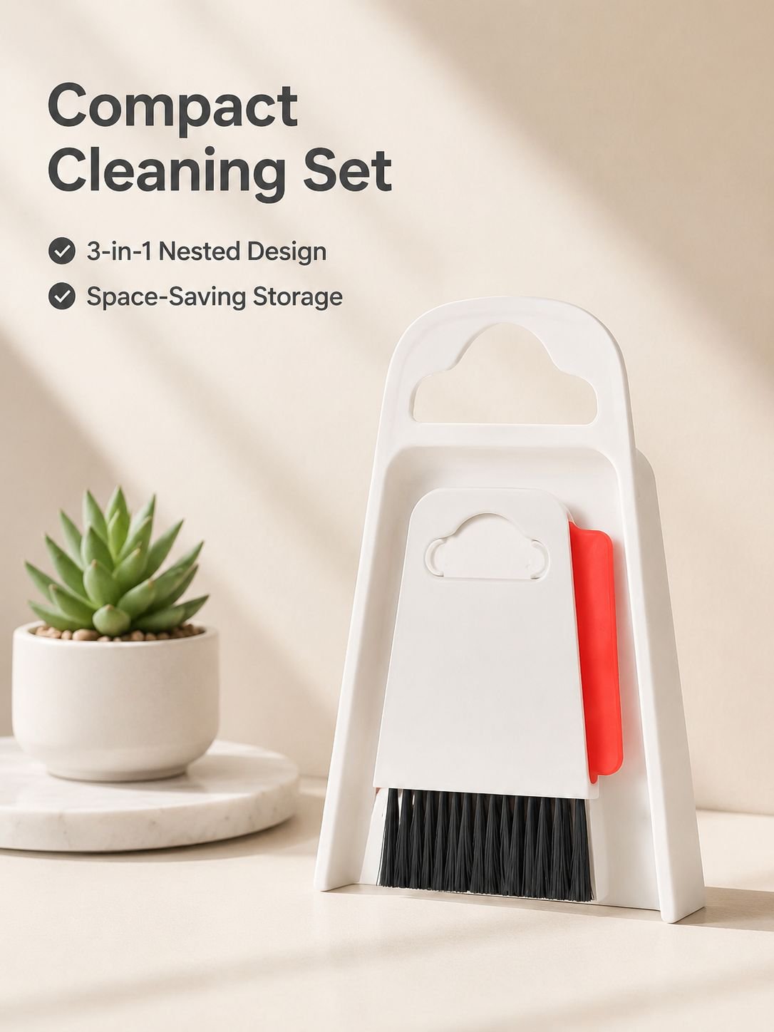 Desktop mini cleaning tool set, includes small broom, dustpan, and cleaning shovel