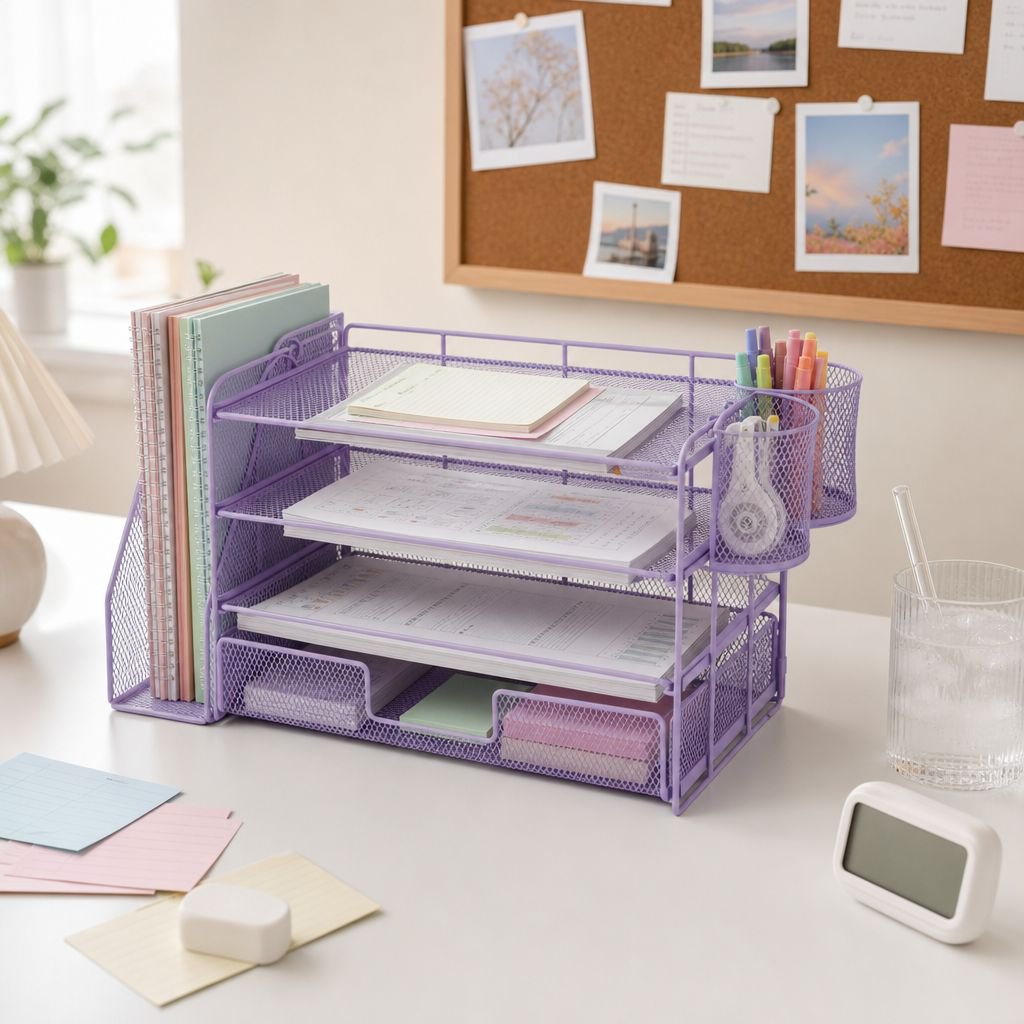 Office Desk File Storage Box 4-Tier Document Organizer Rack