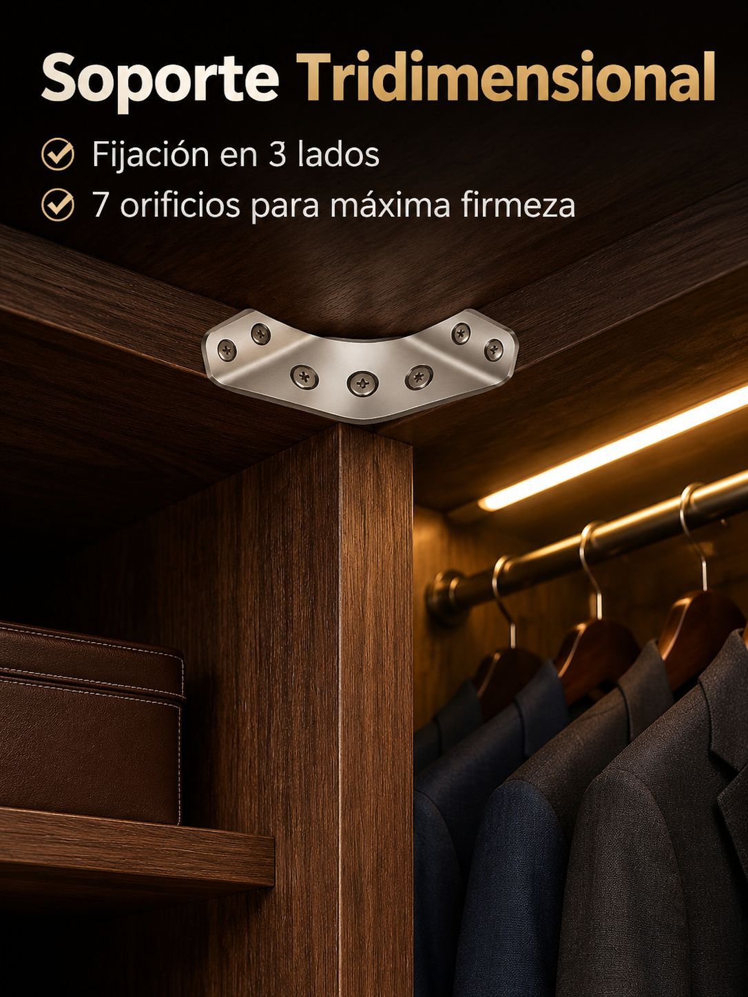 Detalle del diseño resistente del soporte L de acero inoxidable