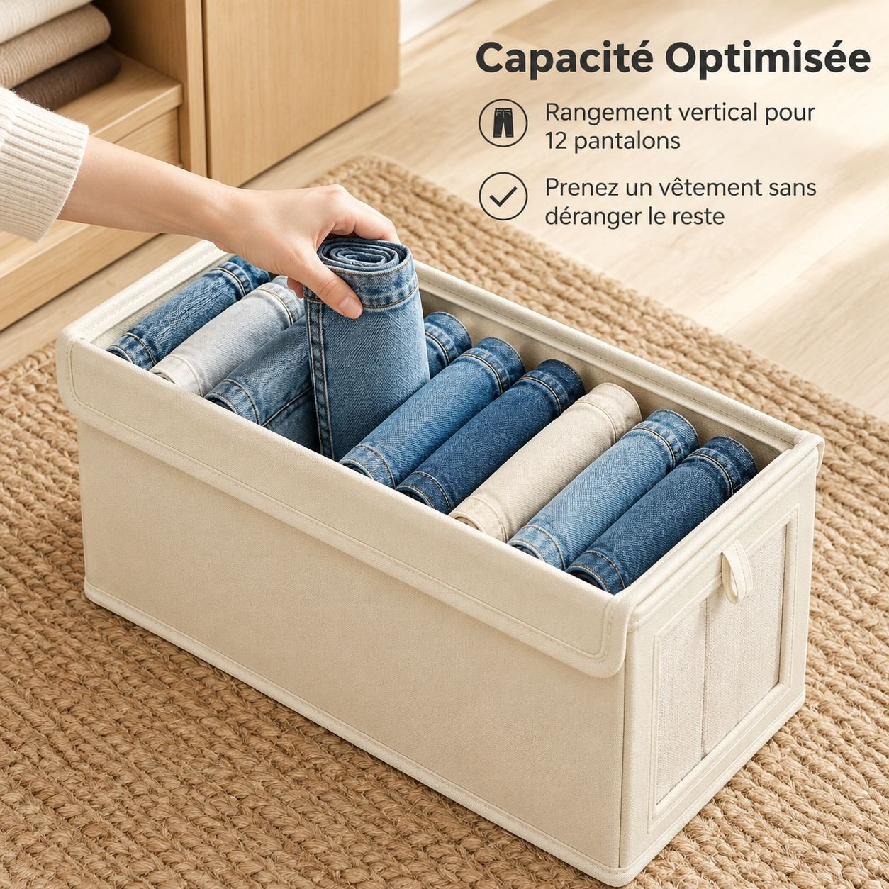 Boîte de Rangement Pliable en Coton et Lin Panier Tissu pour Jouets et Vêtements