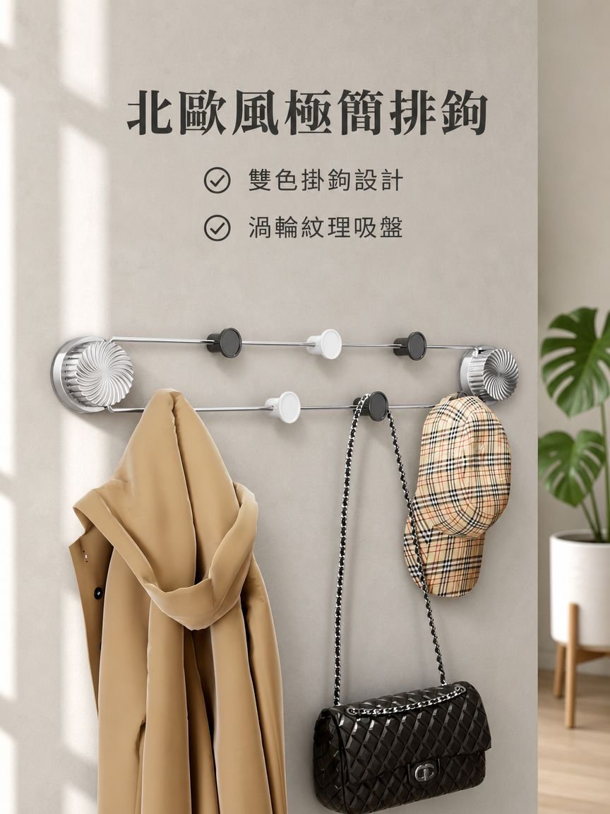免打孔吸盤不銹鋼排鉤