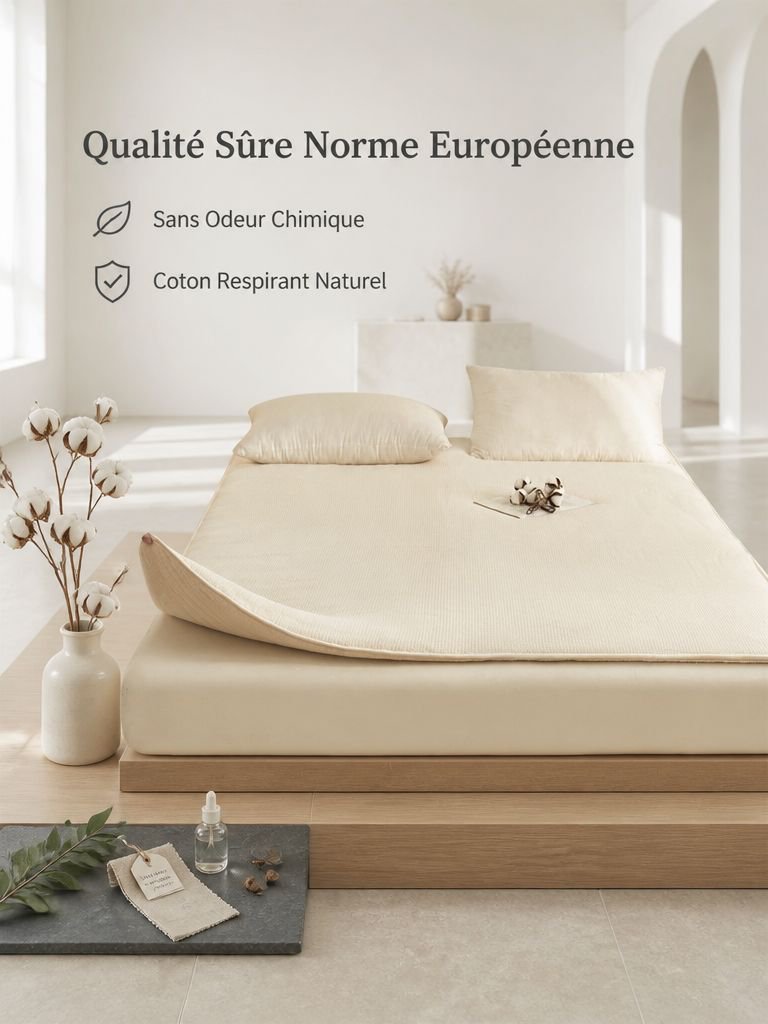 Détail du matelassage du surmatelas futon