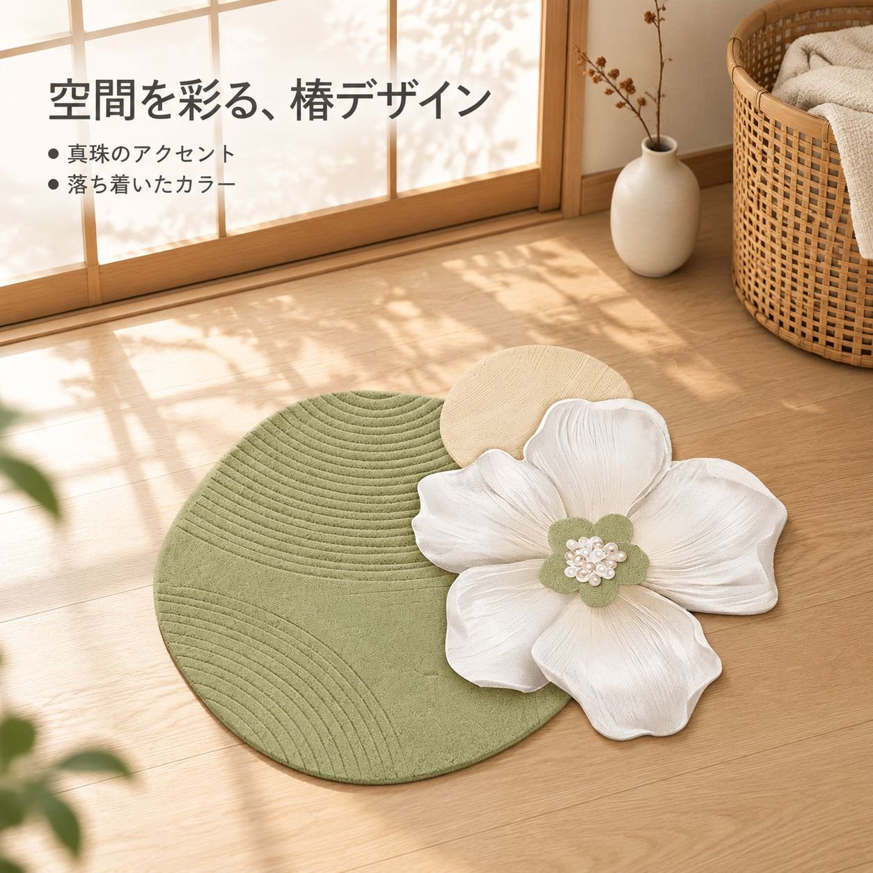 山茶花模様バスマット珪藻土吸水フットマット