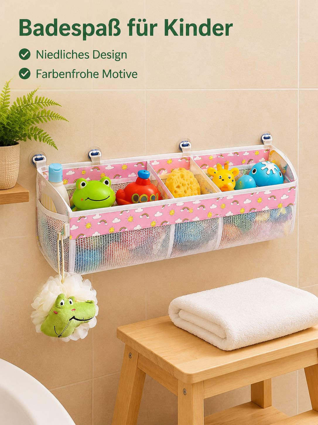 Multi-Grid-Klassifizierung Kinderbadezimmer-Spielzeug-Aufbewahrungstasche Babybadezimmer-Wandbehangt