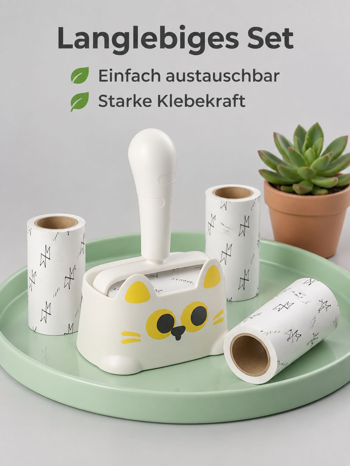 Neues Cartoon-Katzenhaarentferner-Set mit Ersatz-Abreißwalzen