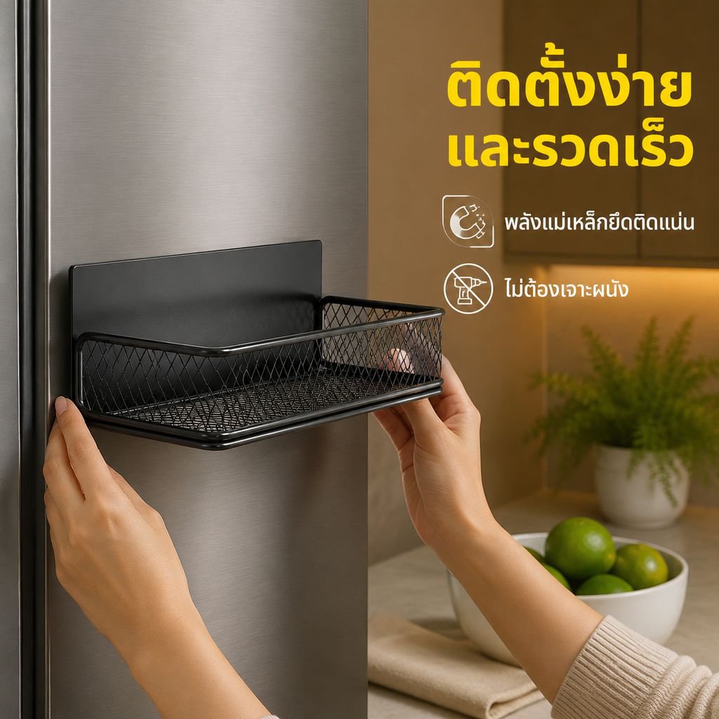 ชั้นวางของในครัวแบบแม่เหล็ก ไม่ต้องเจาะผนัง