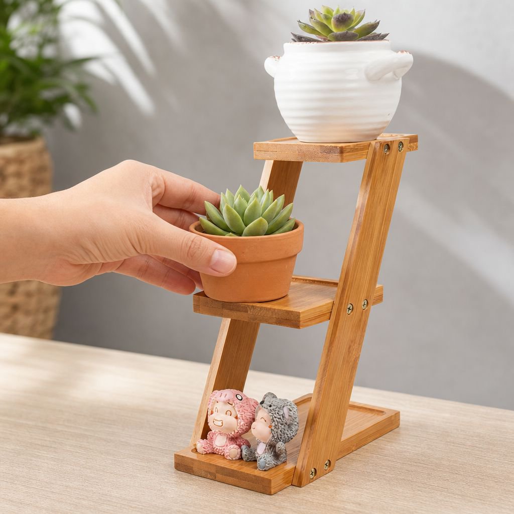 Desktop plant holder with succulents