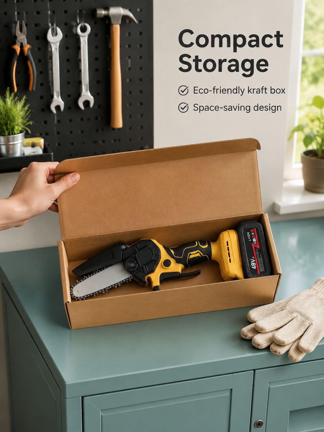 Electric chainsaw safety features and protective cover