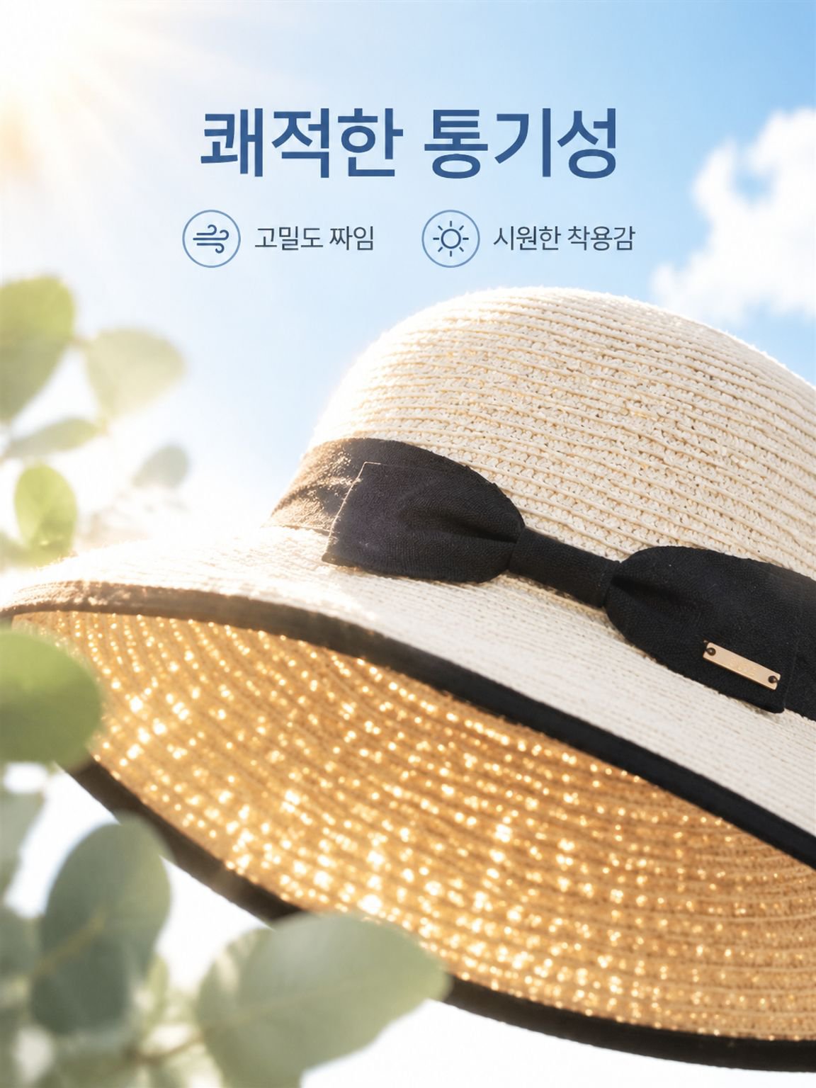 리본이 달린 넓은 챙의 밀짚모자