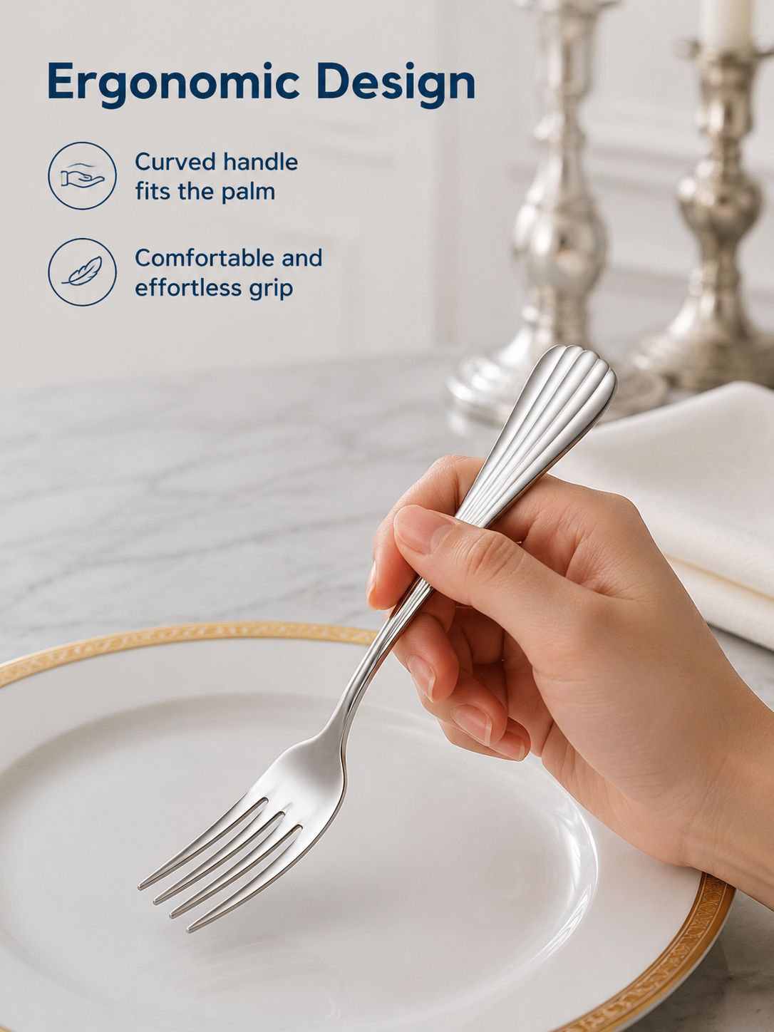Close-up of shiny stainless steel flatware set