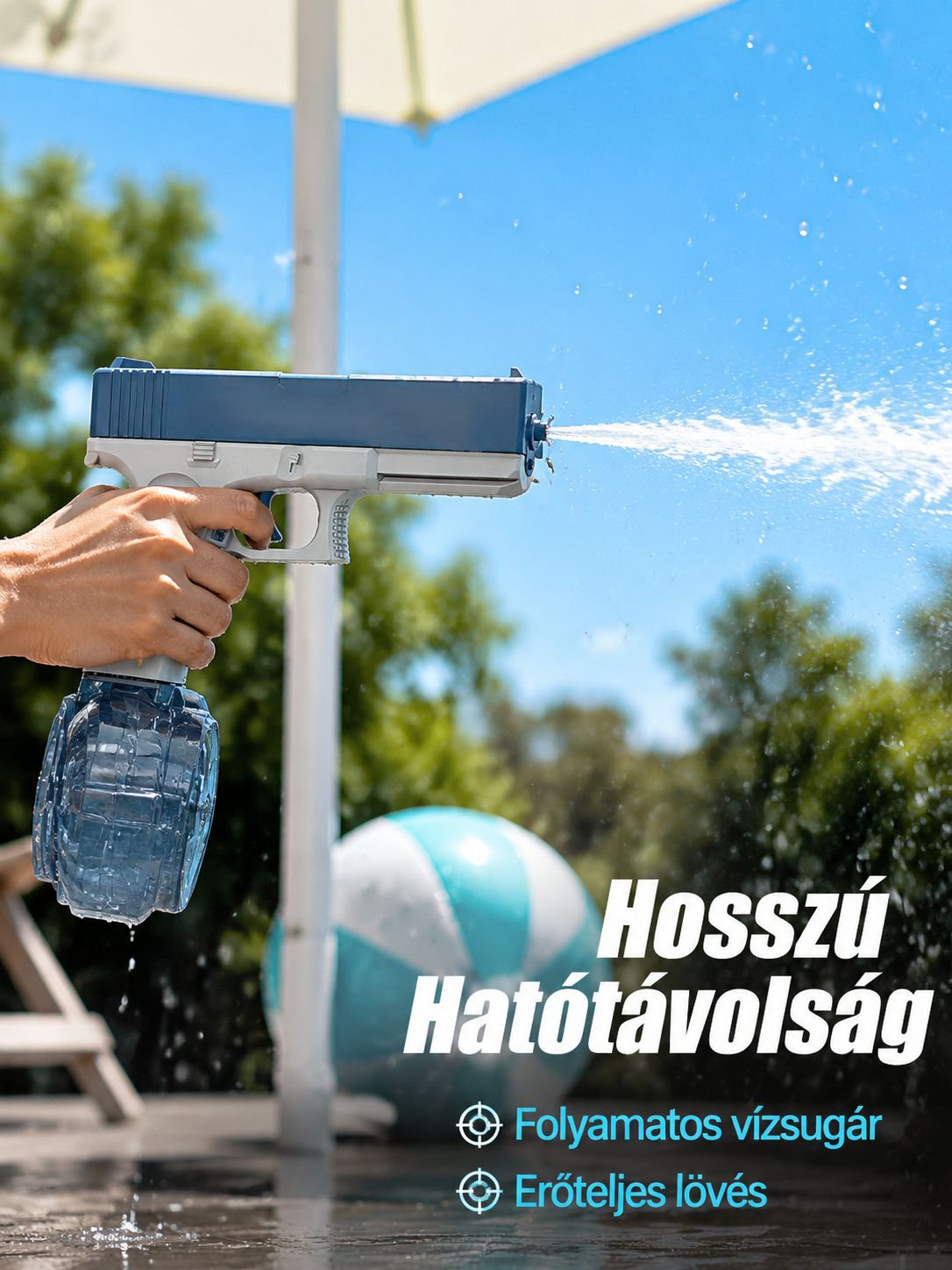 Nagy kapacitású, automatikusan vizet szívó, gyerekeknek való elektromos vízipisztoly