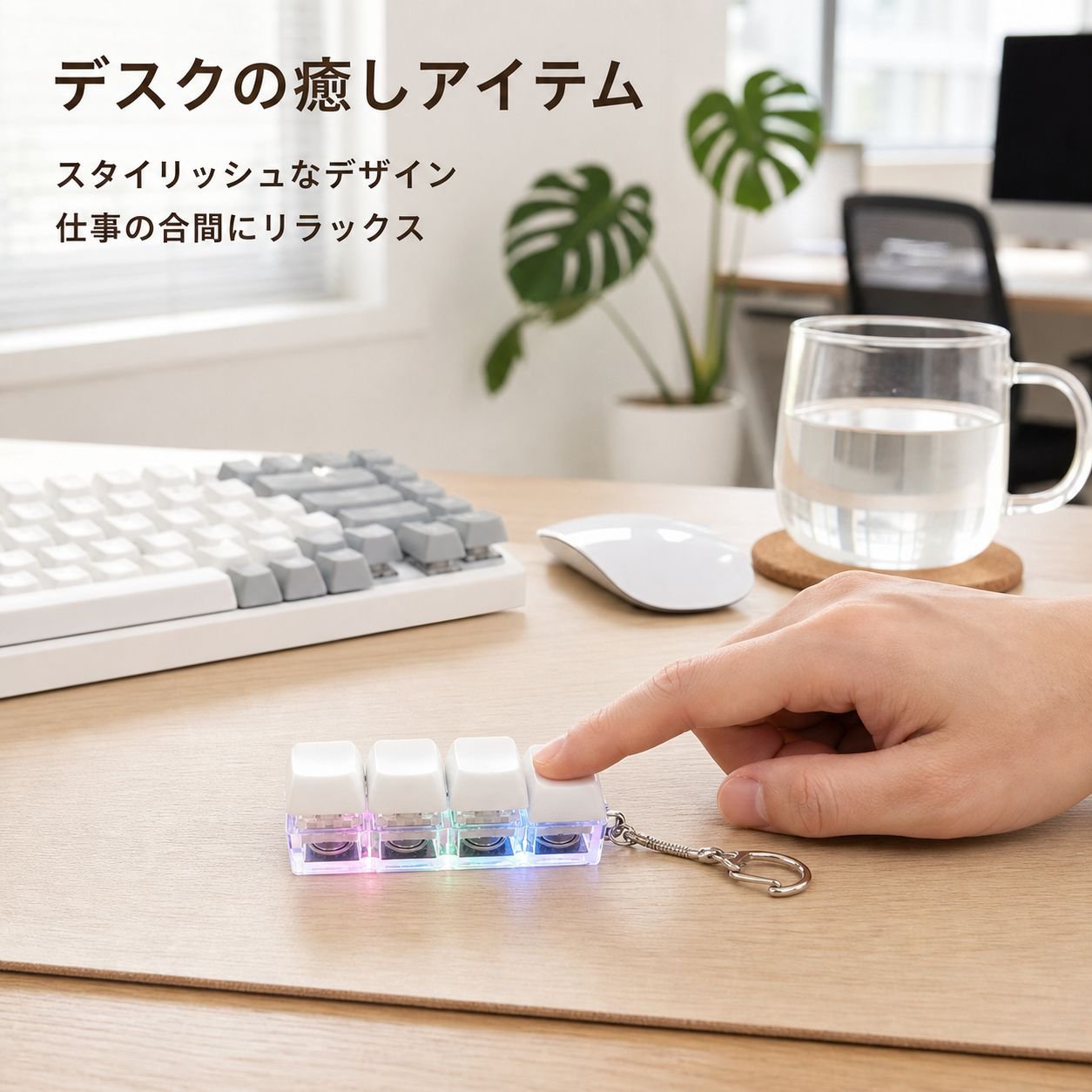 七色に光る4連ボタンストレス解消キーホルダー