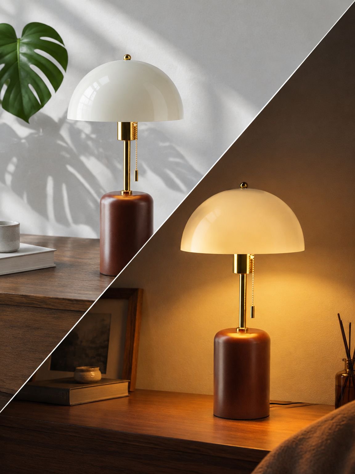 Vintage Holzlampe als stilvolle Schlafzimmerbeleuchtung