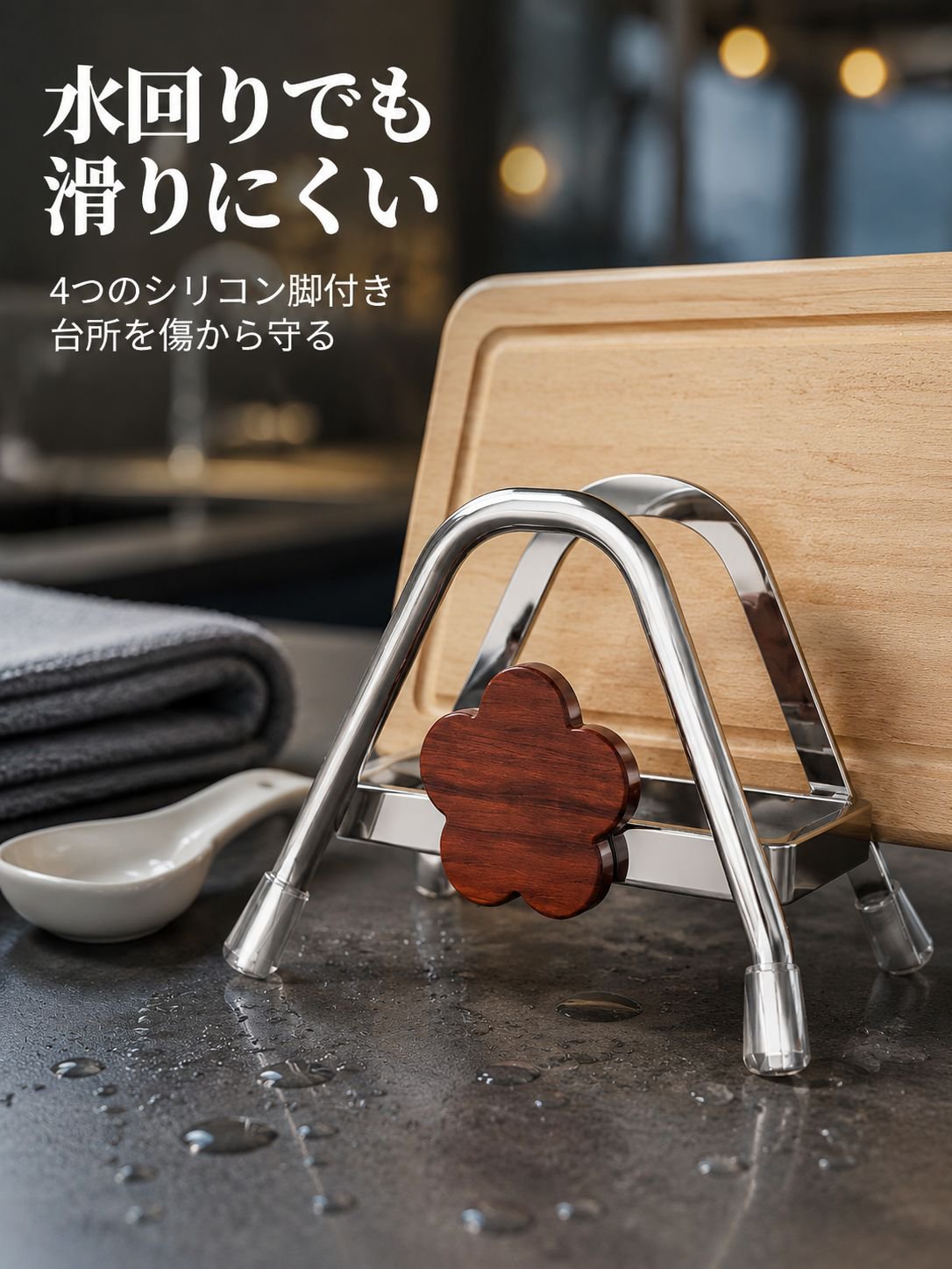 多機能ヴィンテージスタイルの厚みのあるブナ材まな板ラック