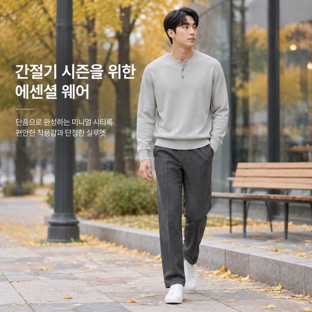 남성 울 모달 헨리넥 니트 스웨터 가을 겨울 데일리 이너웨어 상의