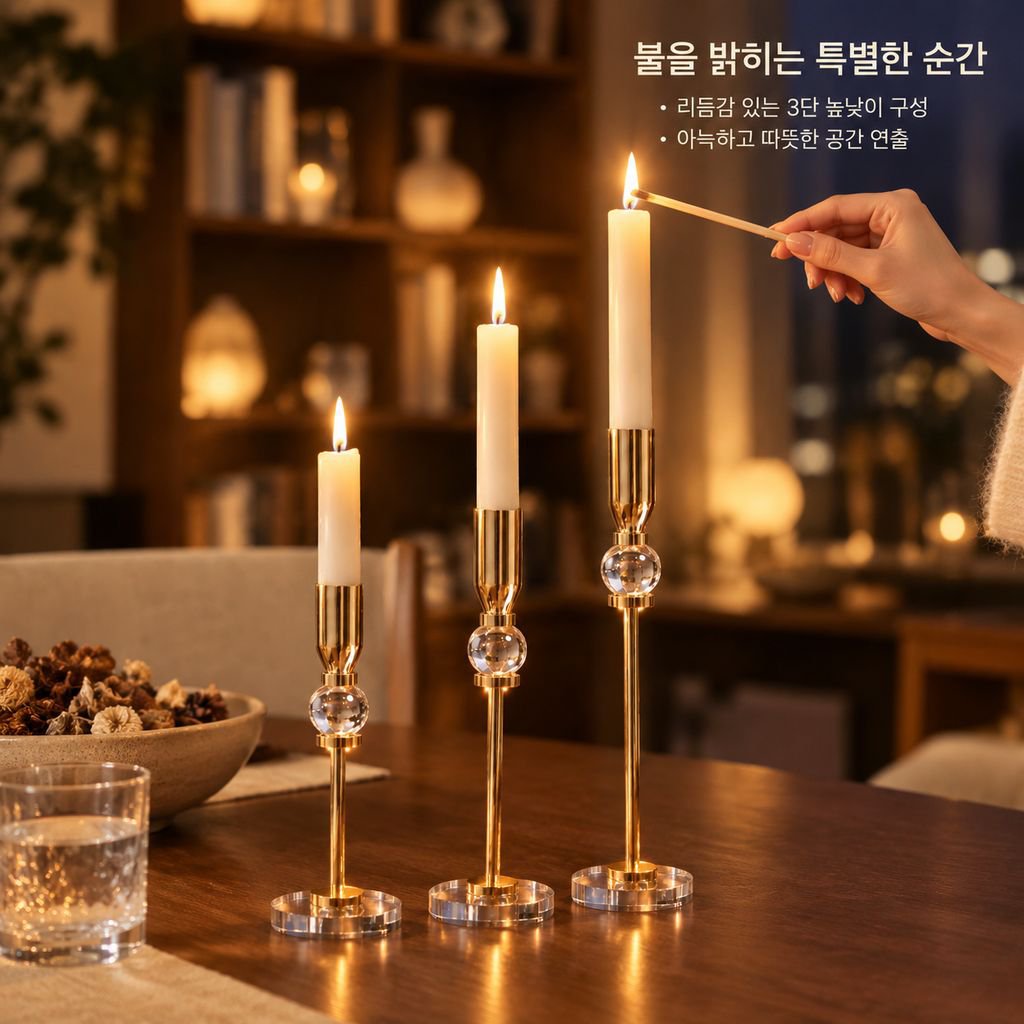 유럽풍 철제 캔들홀더 3종 세트 캔들라이트 디너 분위기 식탁 촛대 오브제