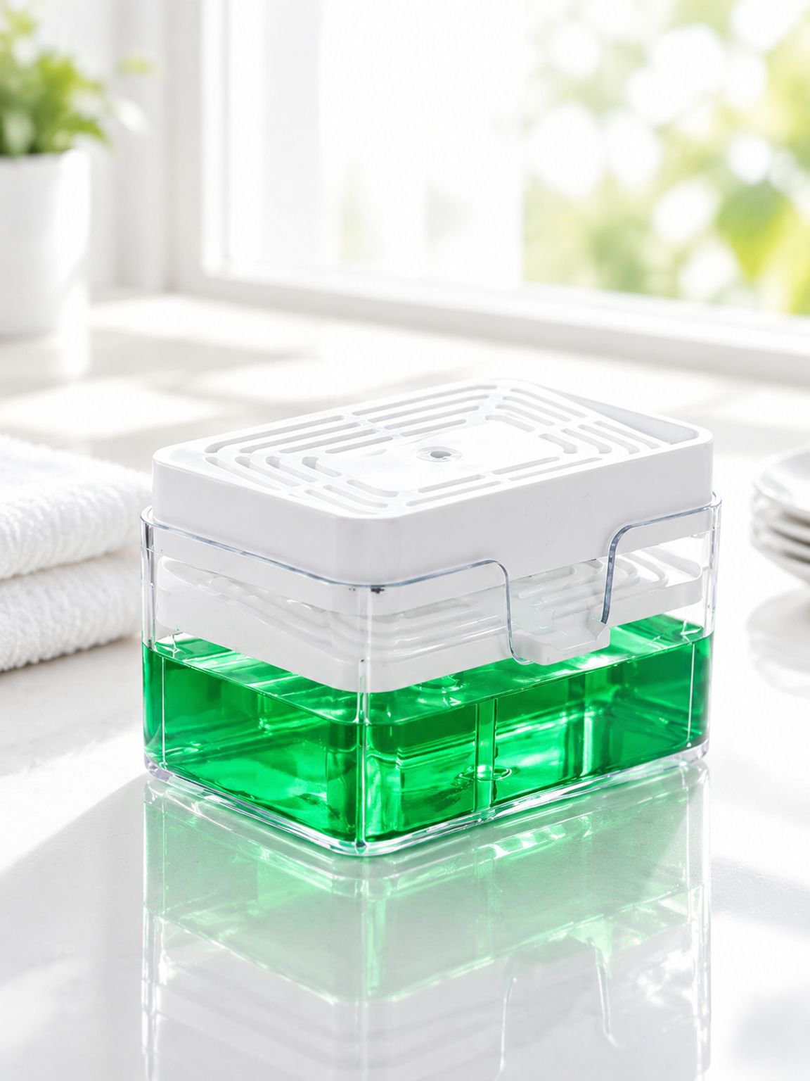 Minimalistic Creative Press Soap Dispenser in kitchen setting