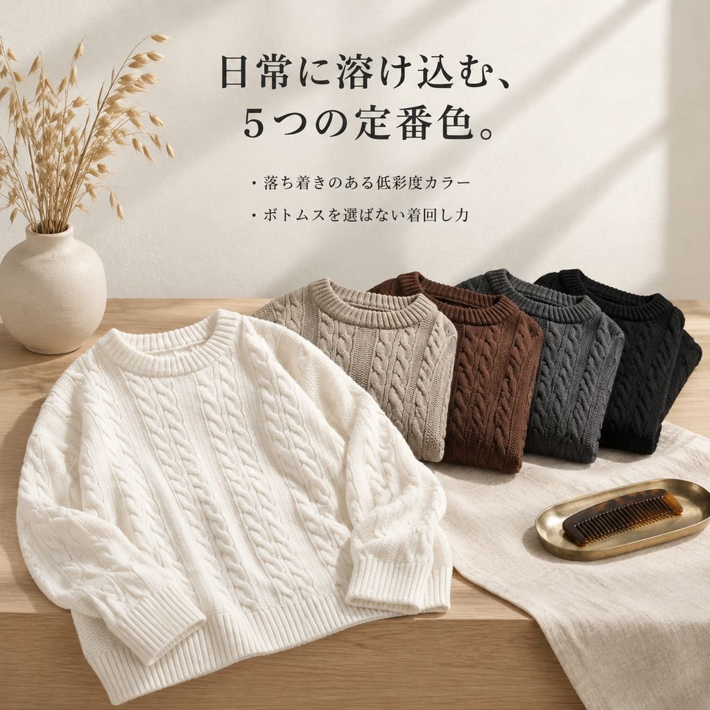 メンズ レトロ ケーブル編み クルーネック ニットセーター 秋冬 厚手 無地 プルオーバー