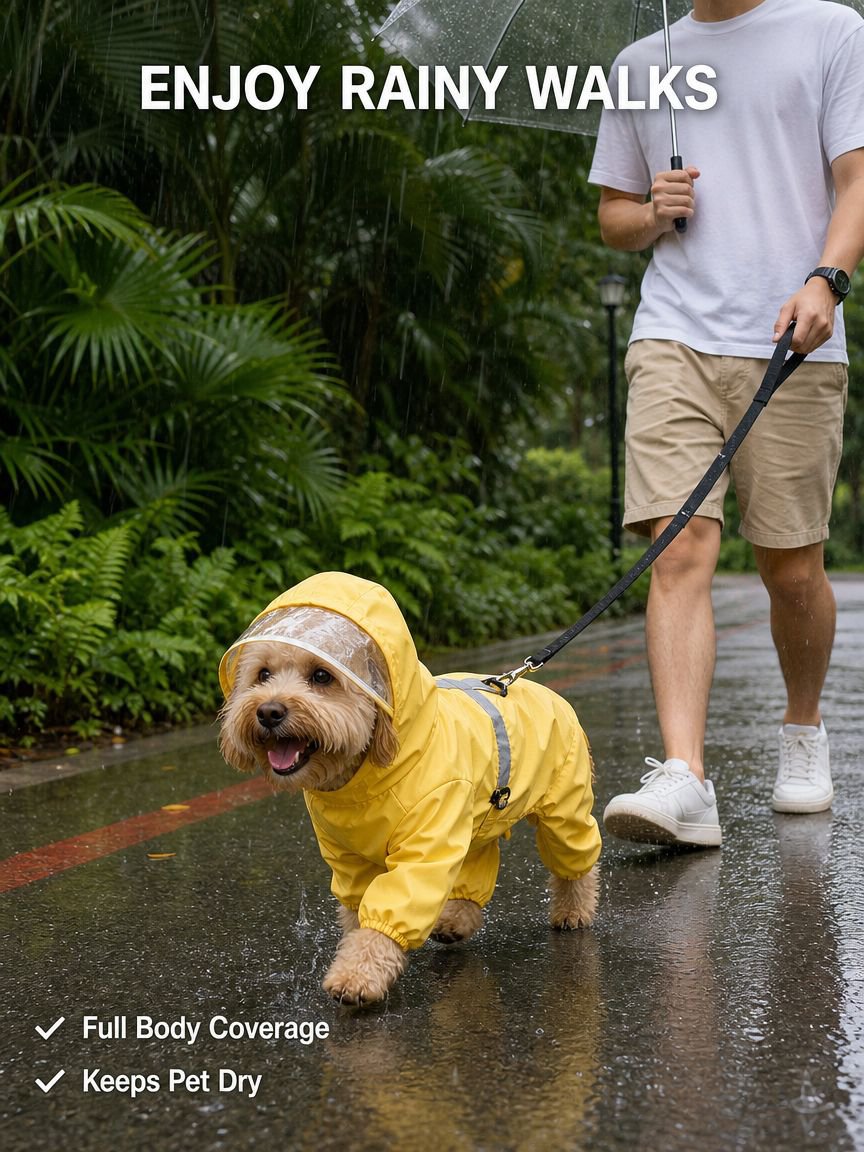 Reflective four-legged raincoat for pets