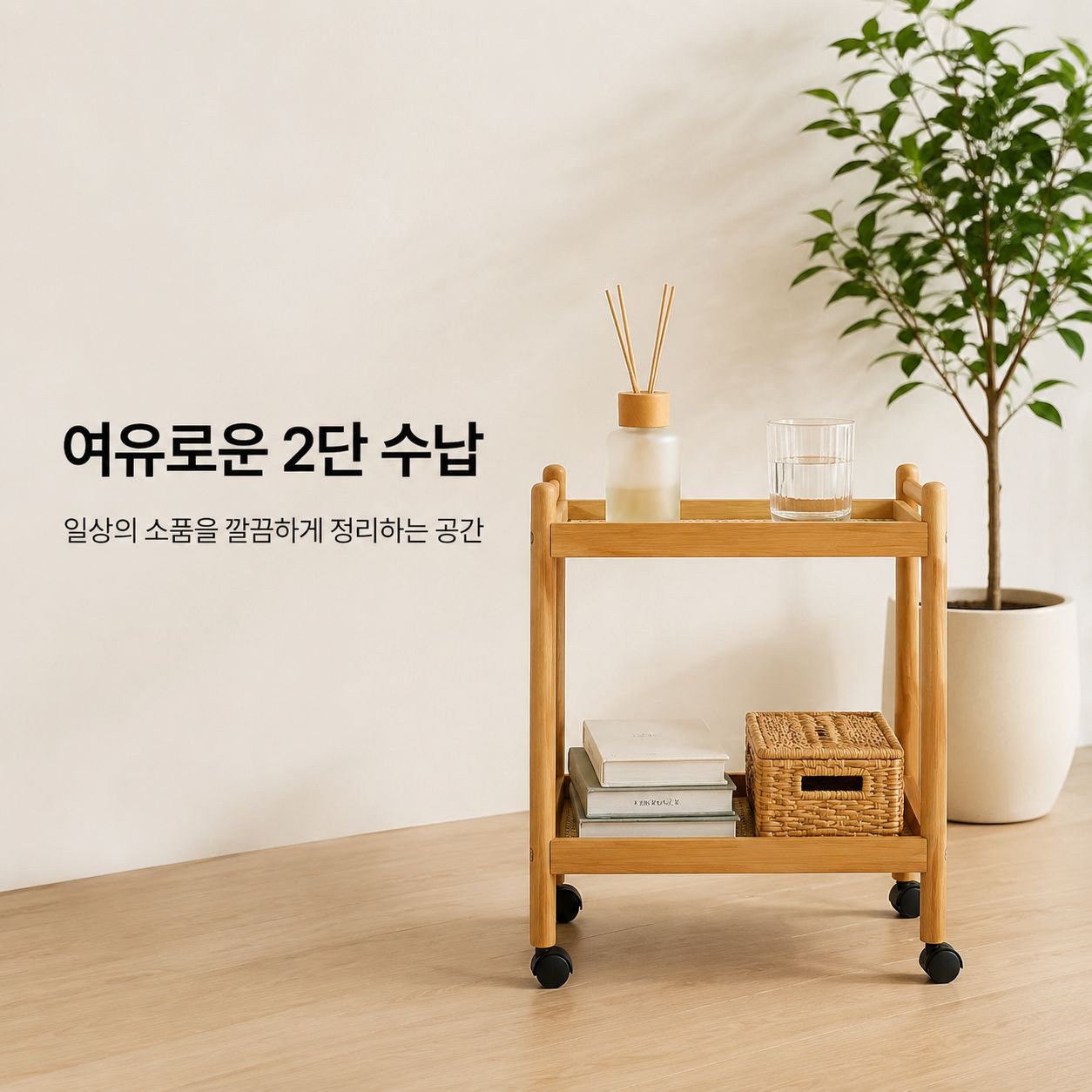 레트로 원목 이동식 트롤리 침대 옆 수납 선반 소파 사이드 테이블