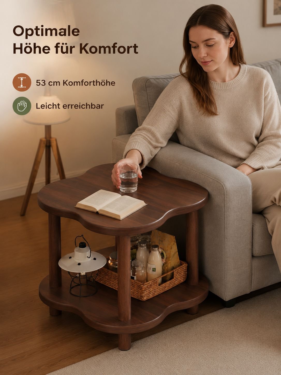 Detailansicht des quadratischen Couchtischs