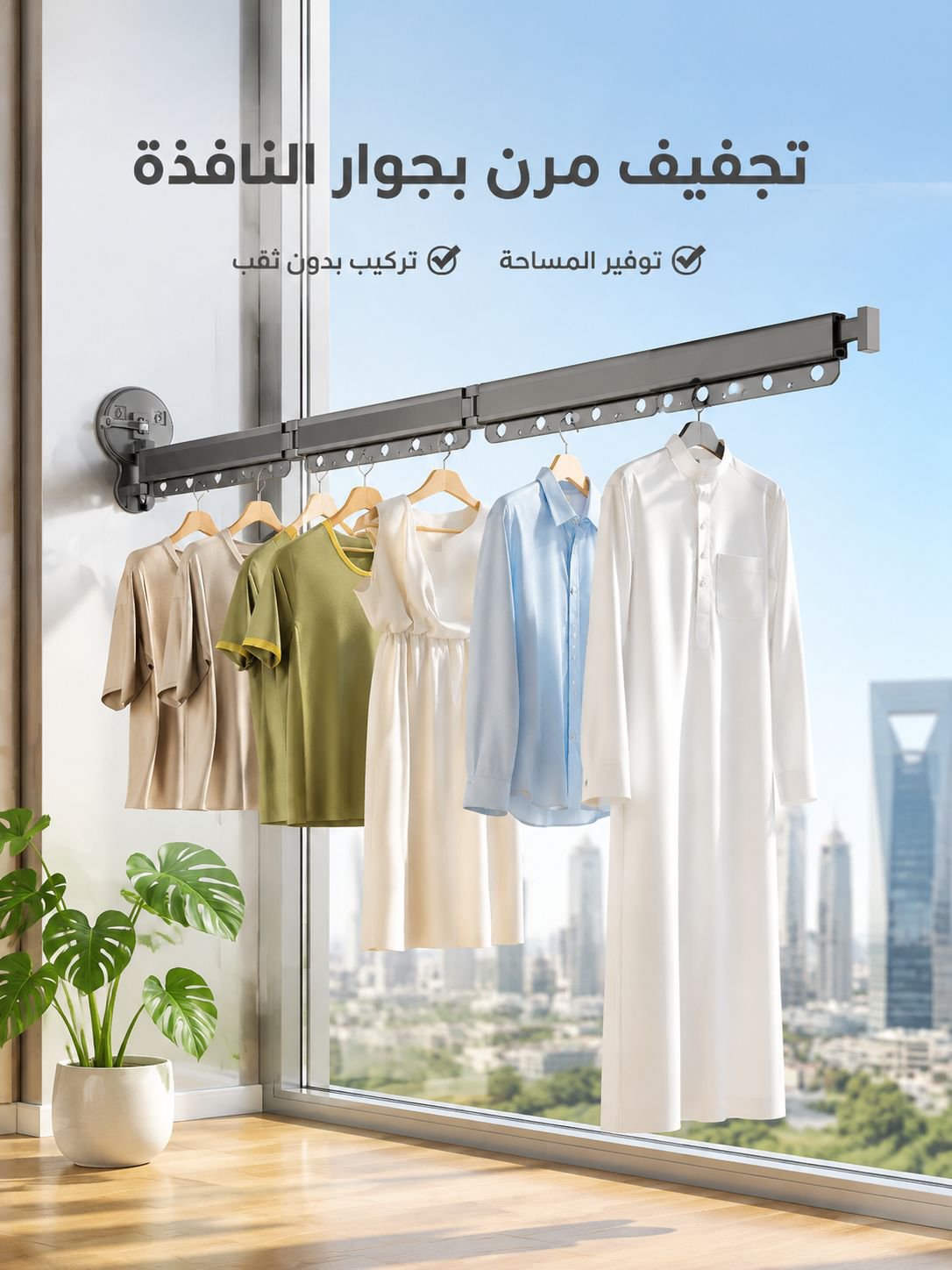 حامل ملابس تلسكوبي قابل للطي ألماني مع قوة الشفط القوية
