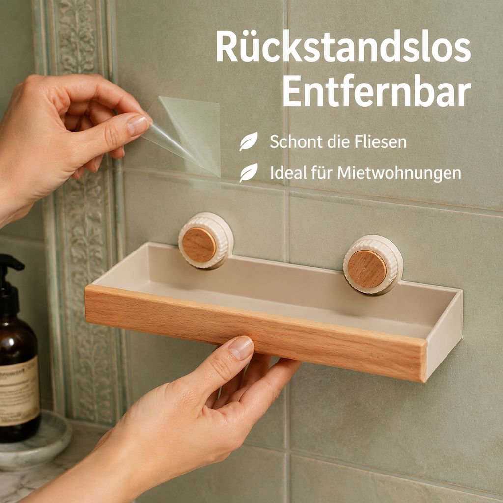 Wandmontiertes Aufbewahrungsregal fürs Badezimmer (bohrfrei)