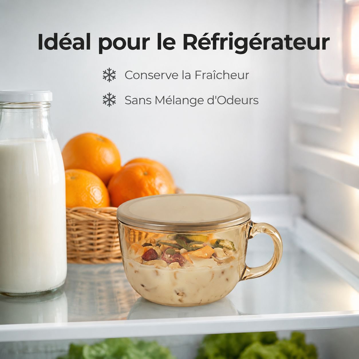 Verre à petit-déjeuner grande capacité avec couvercle et cuillère