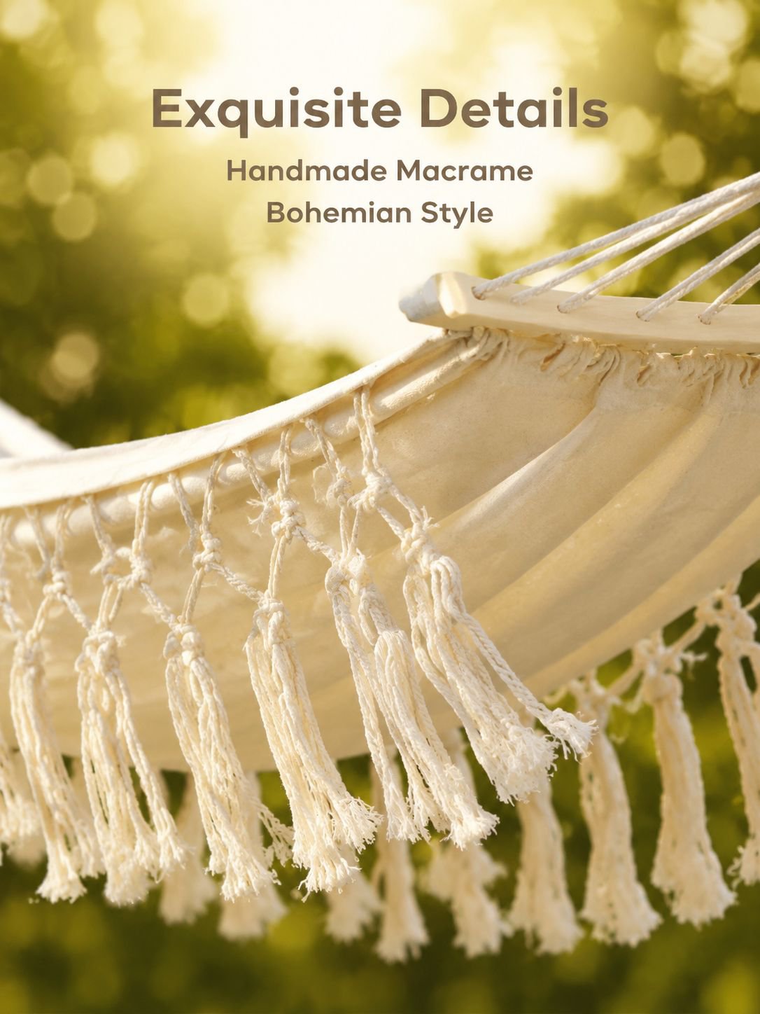 Outdoor Anti-Rollover Canvas Hammock with Tassels for Adults, Perfect for Picnic & Camping