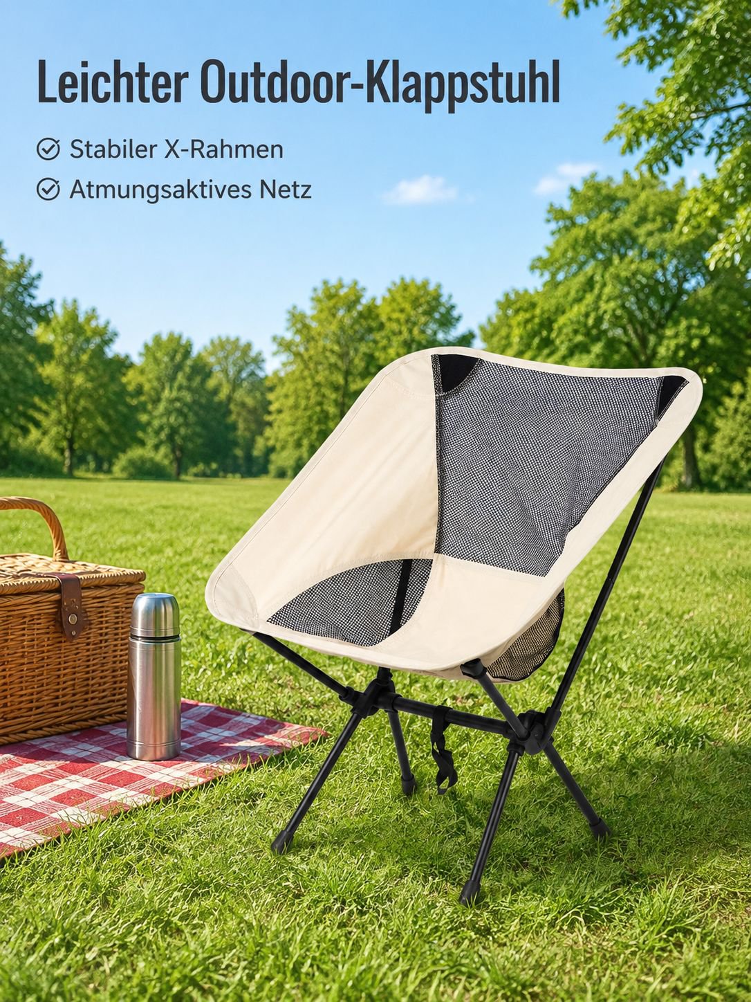 Tragbarer klappbarer Stuhl für draußen, Strandstuhl, Angeltisch und Stühle, Camping-Klappstuhl