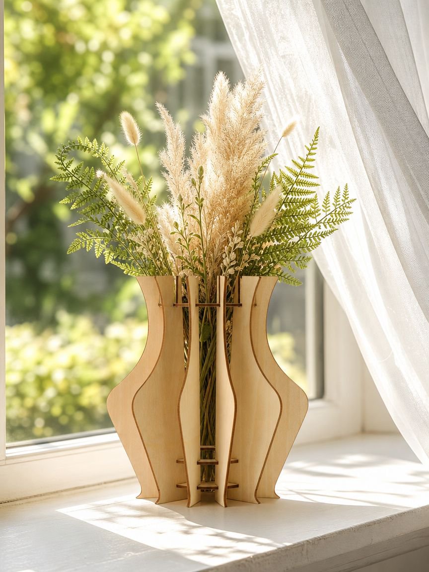 Creative office decor using wooden vase holder