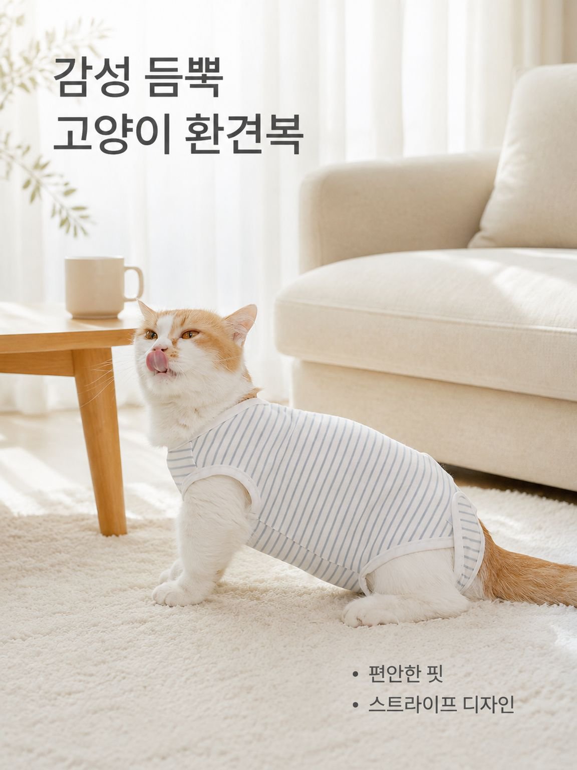 고양이 관리복 얇은 핥기 방지 통기 옷