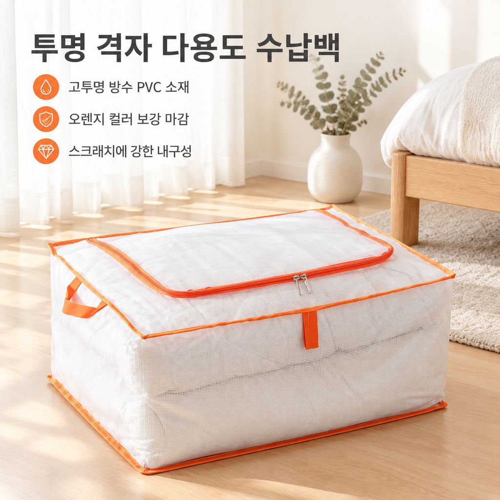 투명 격자 이불 수납백 대용량 접이식 옷장 의류 이사 짐 침대밑 수납백