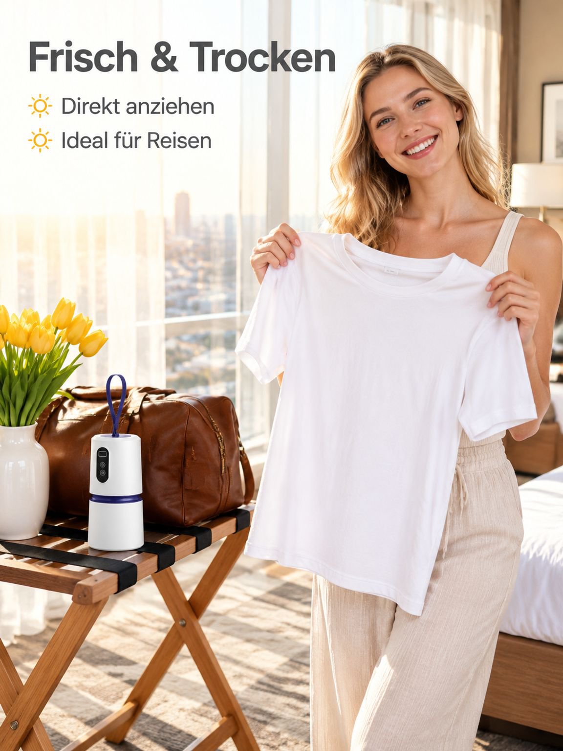 Platzsparender Mini-Trockner auf einem Tisch verwendet