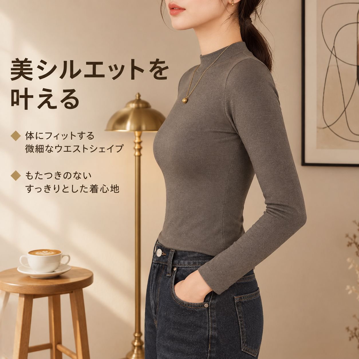 ハイネック インナー レディース 春秋 2026新作 無地 ニット 長袖 Tシャツ トップス