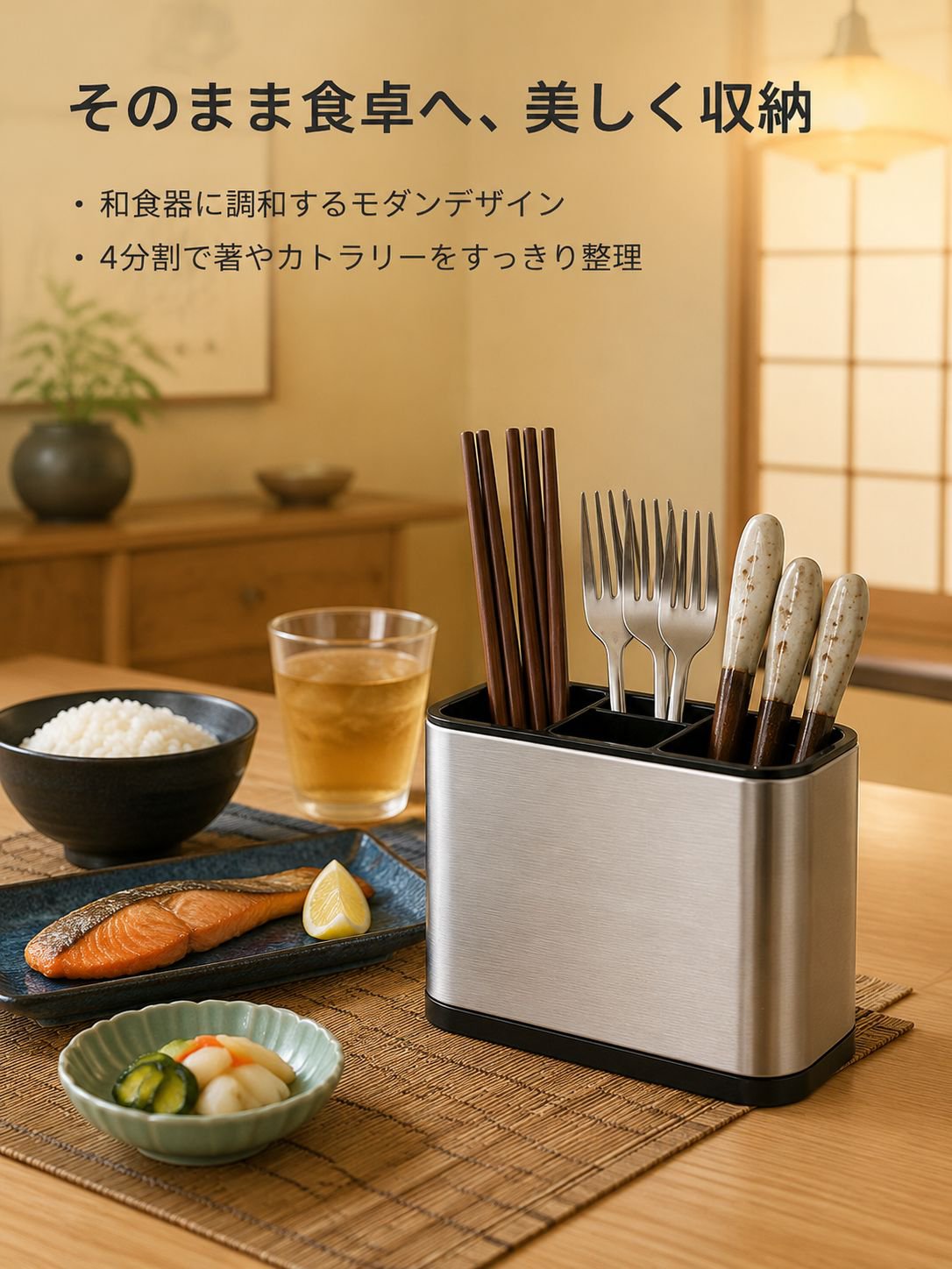 箸とナイフを収納できる3in1収納