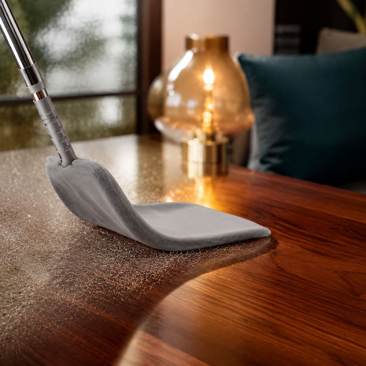 Extendable handle duster reaching under appliances